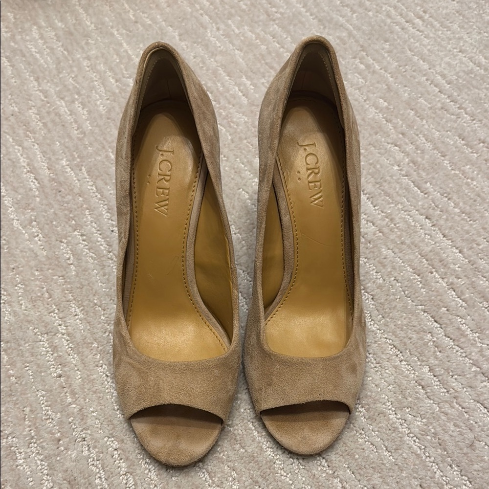 J. Crew Women's Beige Suede Peep Toe Heels